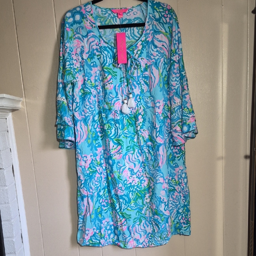 Lilly Pulitzer XL Azita Floral Tassel Tunic Dress NWT.    FINAL
